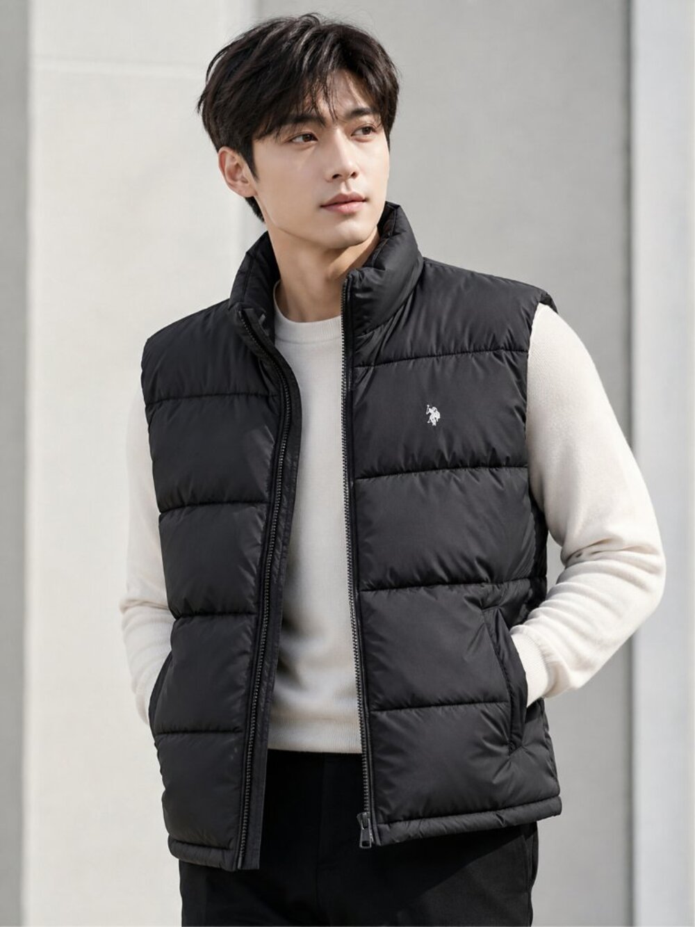 Modern Layered Black Quilted Vest Product Photo | Size XL  U.SPoloAssn.Since1890